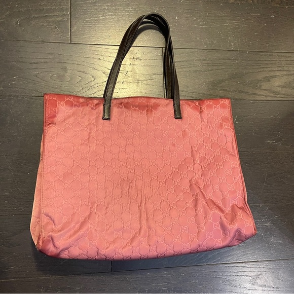 Authentic Gucci Pink/Brown GG Nylon Leather Princy Tote women handbag - Picture 7 of 11